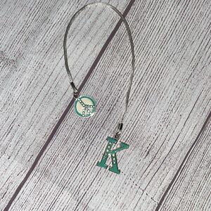 Monogram decorative K charm w/peace sign green & silver colors
